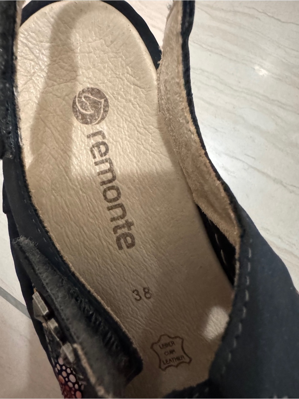 Remonte Navy Blue Sandals with Multicolor Accent Adjustable Velcro Straps Sz 38 - Picture 9 of 9
